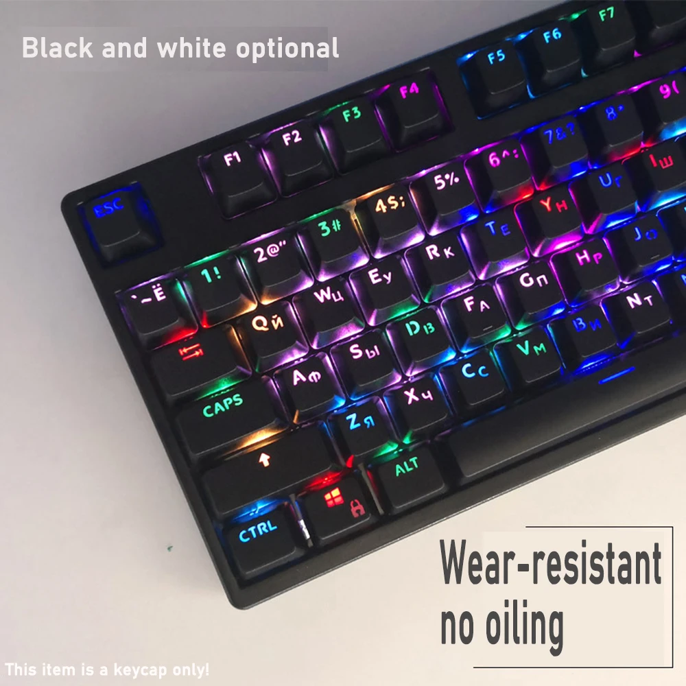 

Russian Korean Transparent Keycaps 104 for Mechanical Keyboard Compatible with MX Switches DIY Replacement Support Led Lighting