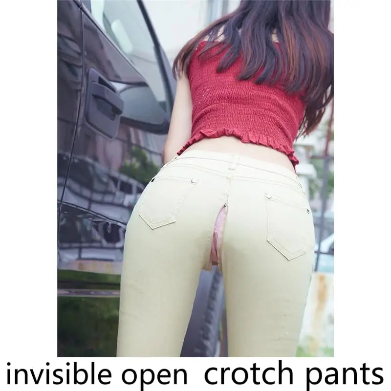 

Уличные прямые штаны на молнии, женские открытые джинсы, уличные невидимые узкие штаны на молнии с открытой промежностью, удобные уличные