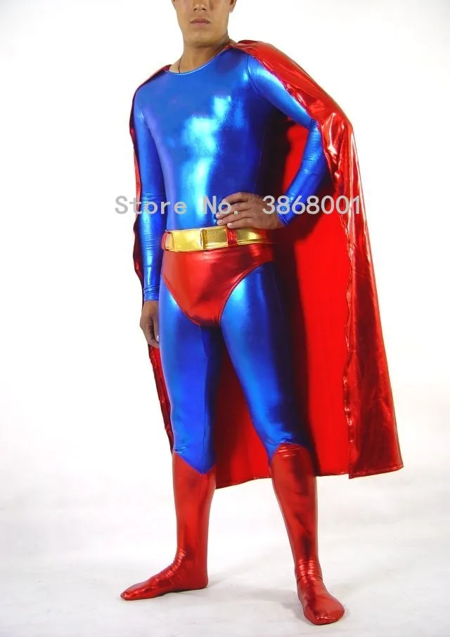 

Shiny superhero movie cosplay suit Halloween Zentai full body catsuit Fancy Dress Costumes Spandex jumpsuit with cloak