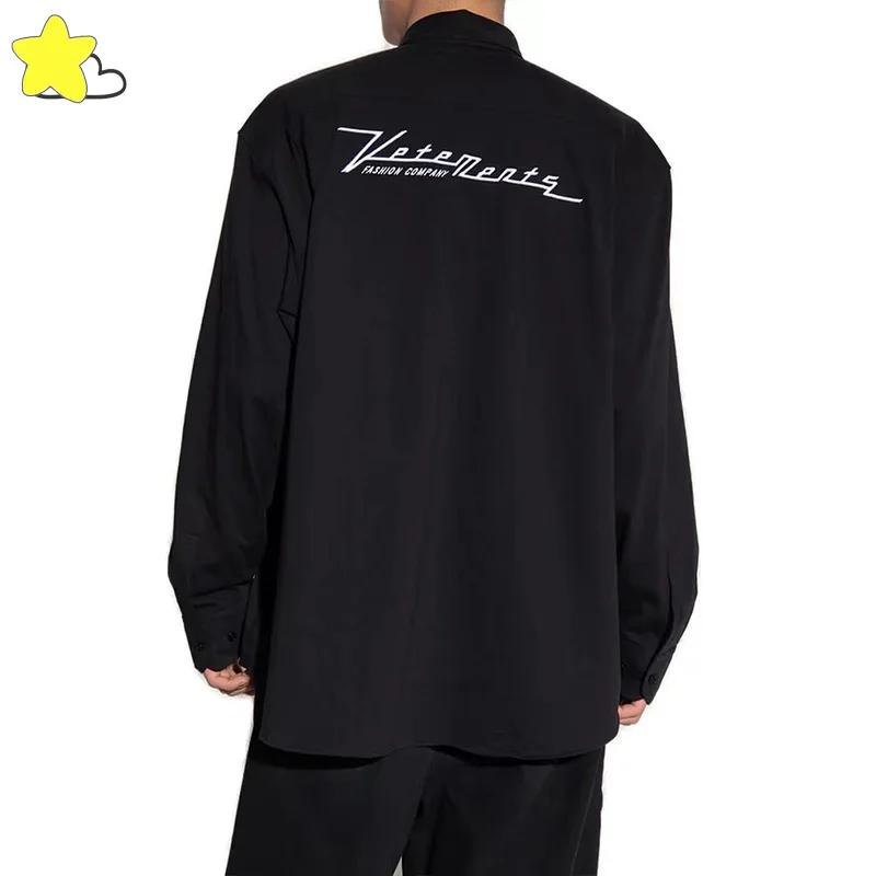 

Vetements Best Quality Loose Logo Button Long Sleeve Shirts Men Women 1:1 Black Classic Embroidered VTM Fashion Company Shirt