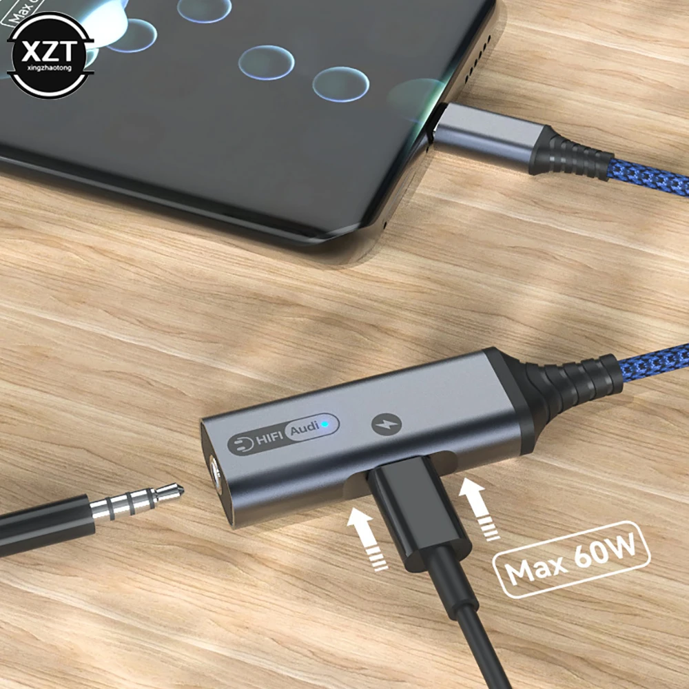 

USB Type C To 3.5mm Headphone Charger Adapter 2 In 1 USB C To Aux Audio Adapter Converter Jack Splitter With PD 60W Fast Charger