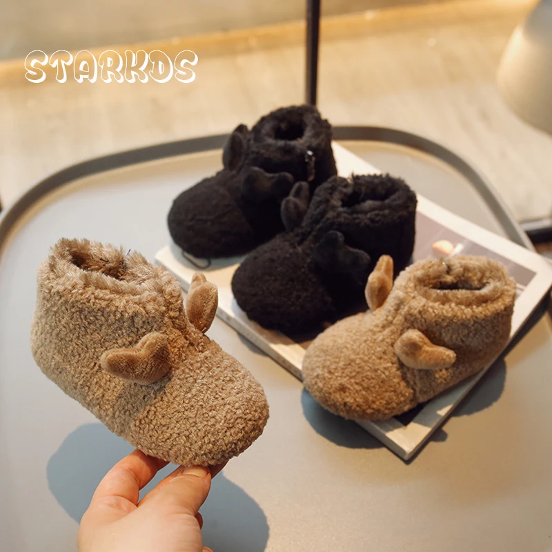 Baby Kids Lambswool Boots Winter Warm Teddy Fur Plush Ankle Booties Boys Girls Outdoor Cute Animal Cotton Shoes