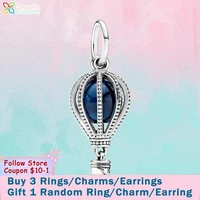 smuxin 925 sterling silver beads blue hot air balloon pendant charms fit original pandora bracelets for women jewelry girl gift