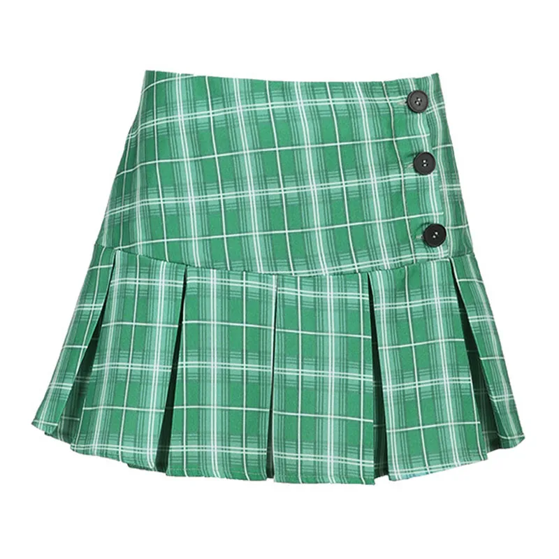 

Зеленая клетчатая мини-юбка в стиле преппи, плиссированная, с низкой посадкой, Y2K Kawaii, теннисная Конькобежец, школьная форма Harajuku с высокой талией, фигуристки 90-х
