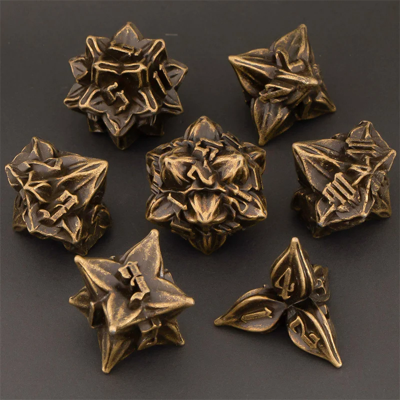 

KERWELLSI Leaves Flowers DND Metal Dice Set RPG Role Playing Game Dice, RPG Polyhedral Roll D&D Dice Set D20 D12 D10 D8 D6 D4