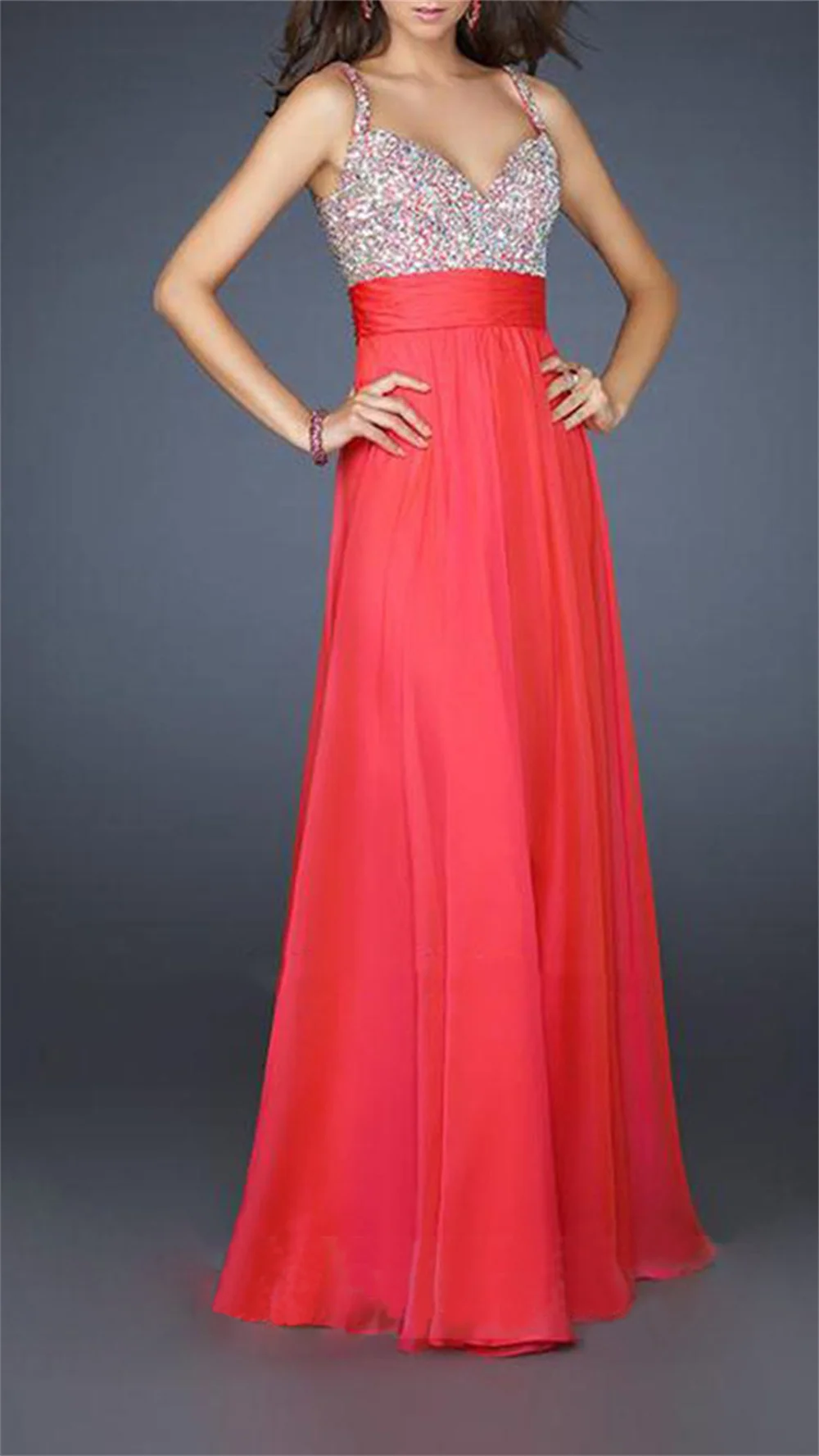 Women Chiffon Party Dress Sexy Spaghetti Deep V-neck Dress Fashion Slim Waist Sequins Patchwork A-Line Prom Evening Dresses