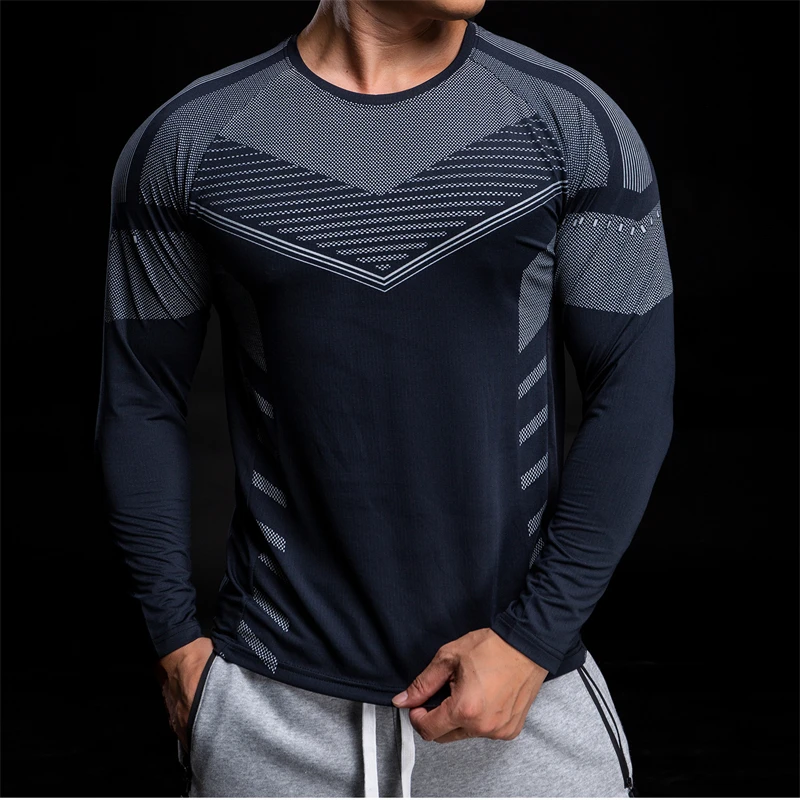 Men's Sports T-shirt Fitness Training Long Sleeve Tops Running Bodybuilding Gym T-shirts 2023 Male Casual Skinny Sportswear Tees