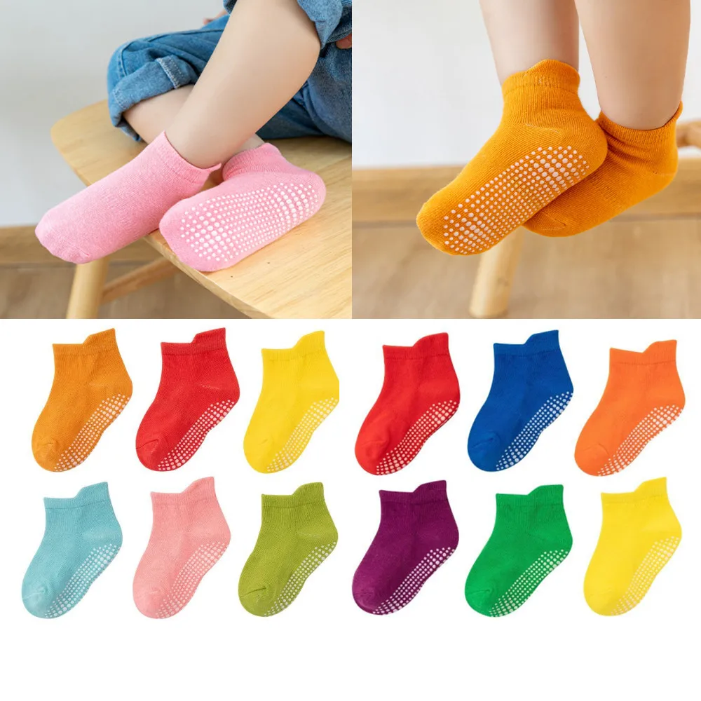 

6 Pairs/lot 0 To 5 Years Anti-slip Non Skid Ankle Socks with Grips for Baby Toddler Kids Boys Girls All Seasons Cotton Socks