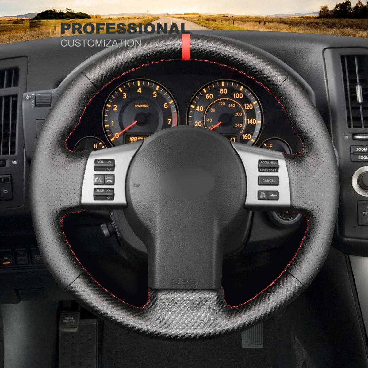 

Customized Non-slip Black Carbon Fiber Car Steering Wheel Cover Wrap For Infiniti FX FX35 FX45 2003-2008 Interior Accessories