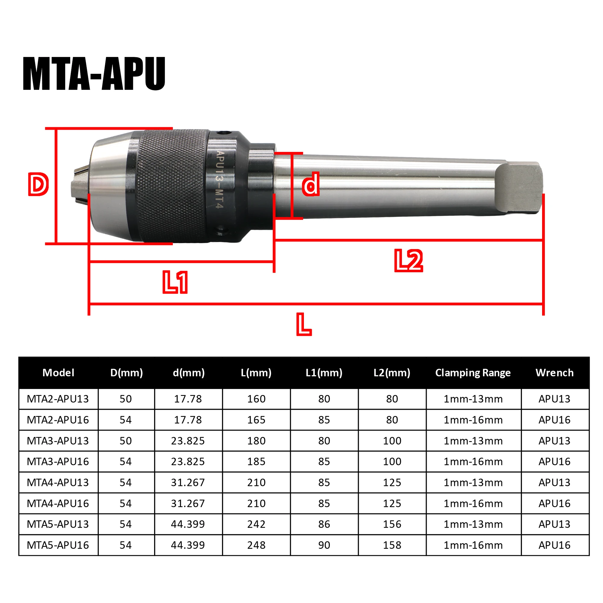 MT2 MT3 MT4 MT5 C20 C25 C32 R8 APU13 APU16 Держатель сверлильного патрона MTA MTB APU13 APU16 Автоматический самозатягивающийся сверлильный патрон Токарный станок с ЧПУ