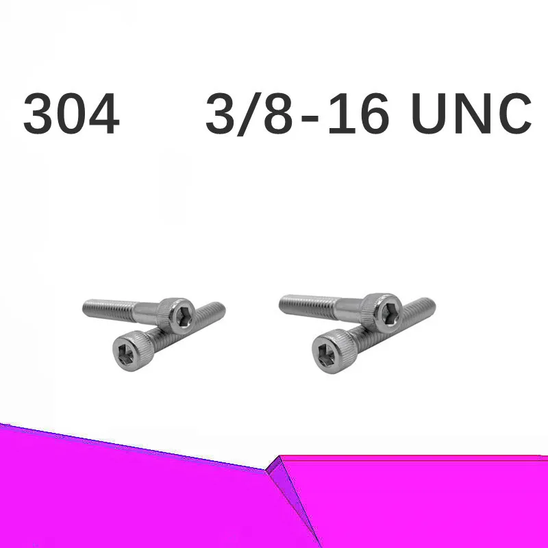 

10PCS 3/8-16 UNC Half Tooth Stainless Steel 304 American Cylindrical Head Hexagon Socket Screw British Cup Head Knurling Bolt