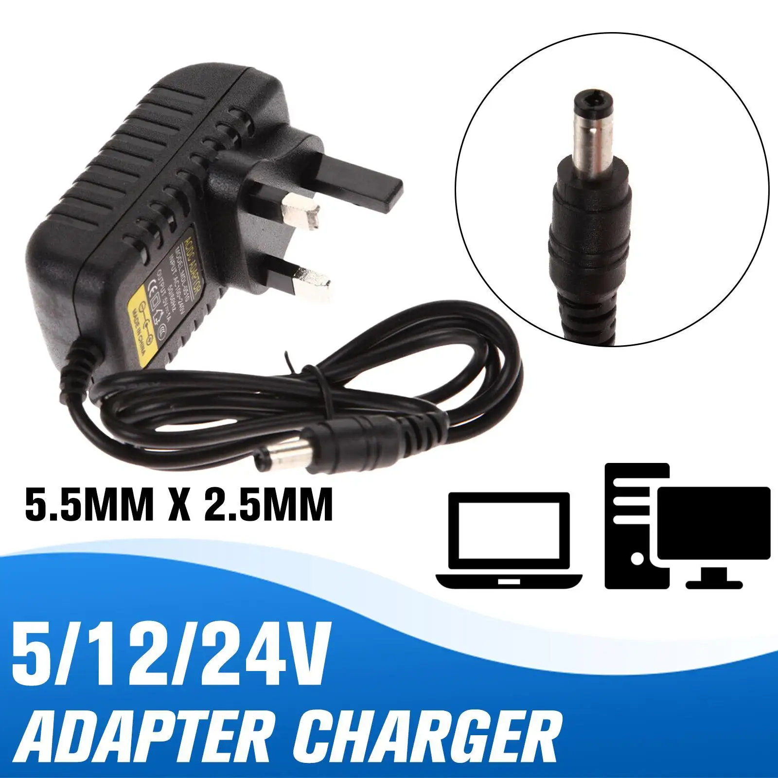 Зарядное устройство для Великобритании 5 в 1 а 12 в 1 а 24 в 1 а зарядное устройство для Великобритании