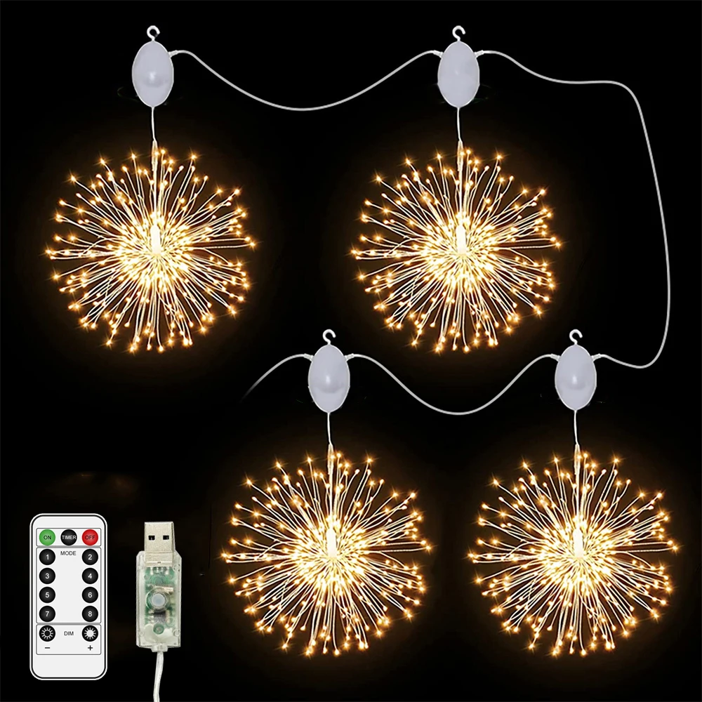 

USB 48led Fairy Firework Light 8 Modes Copper Wire Starburst String Lights for Wedding Holiday Party Room Outdoor Patio Decor