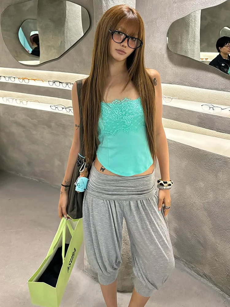 Комплект из 2 предметов Sisterlinda Hottie Street для женщин: модный осенний комплект с кружевными вставками, топ без спинки + брюки-шаровары, стильный спортивный костюм (art.: 3920dbd11bfac) - 3920dbd11bfac