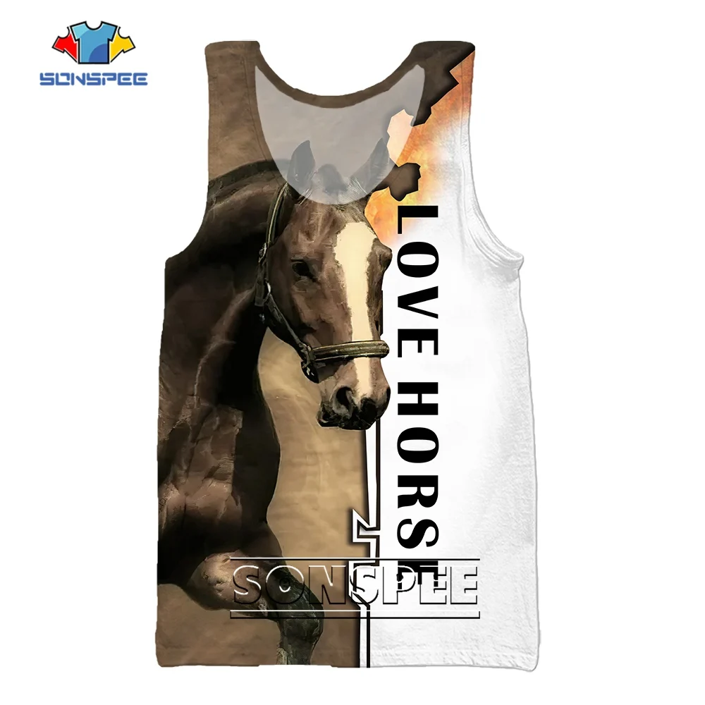

SONSPEE Summer Beach Love Horse 3D Printed Fashion Tank Top Sleeveless Street Stylish Garment Harajuku Animal Horse Vest For Men