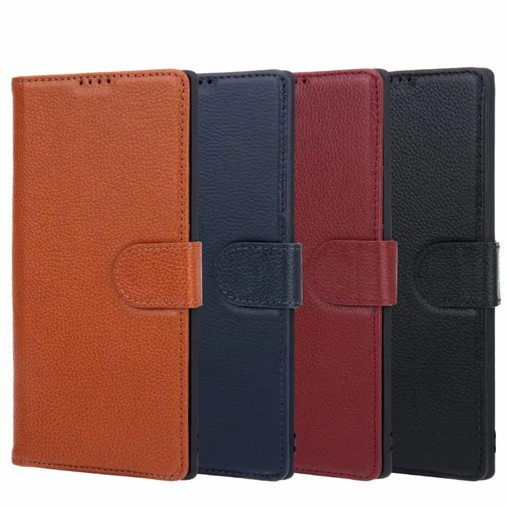 

High End Pure Cowhide Flip Wallet Cover For Samsung Note 8 9 10 Plus Litchi Grain Phone Case for Galaxy S8 S9 S10E S10 Plus