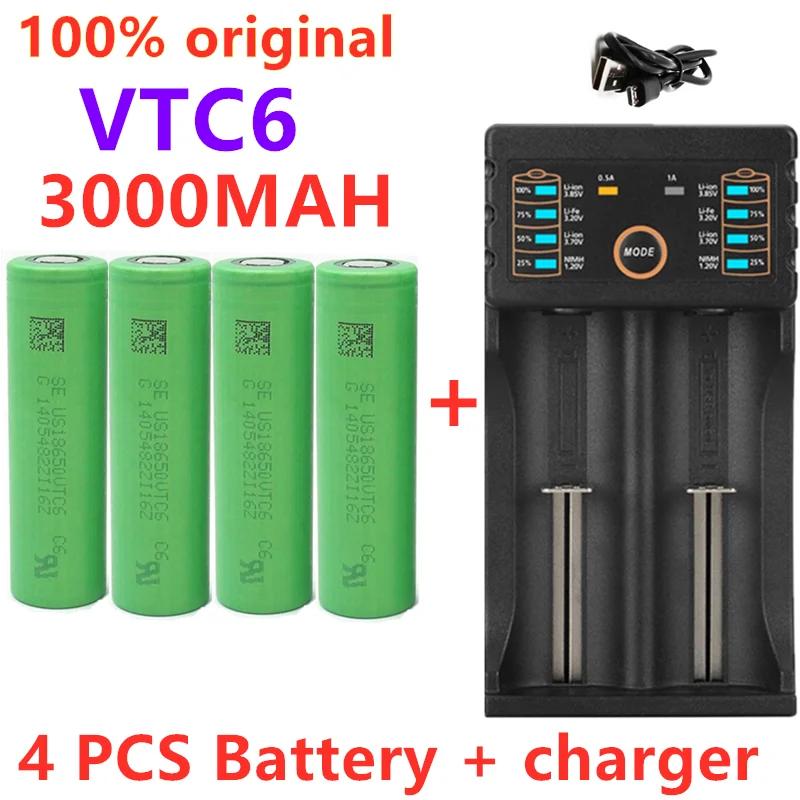 

2/4/6/8pcs New original 3.7 V 3000 MAH 18650 battery for us18650 Sony VTC6 30A toys tools flashlight battery+USB Charger