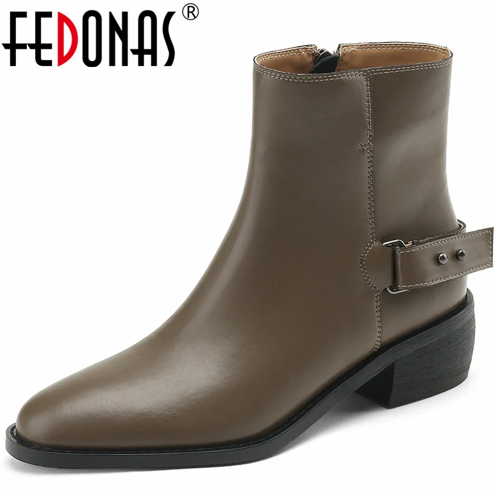 

FEDONAS Classic Retro Women Ankle Boots Autumn Winter Genuine Leather Side Zipper Shoes Woman Office Lady Working Short Boots