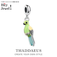 new bird pendant green enamel parrot charm 925 sterling silver fashion jewelry for woman sweater gift