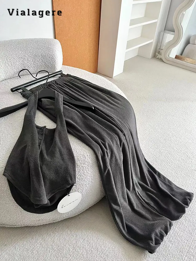 

Корейский модный Повседневный однотонный комплект из двух предметов, женский летний пикантный топ и брюки на шнуровке