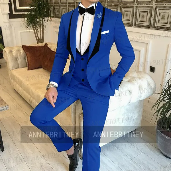 2022 New Navy Blue Suit Mens 2Pcs Custom Made Best Man sposo abito da sposa smoking moda formale Business Blazer pantaloni Set