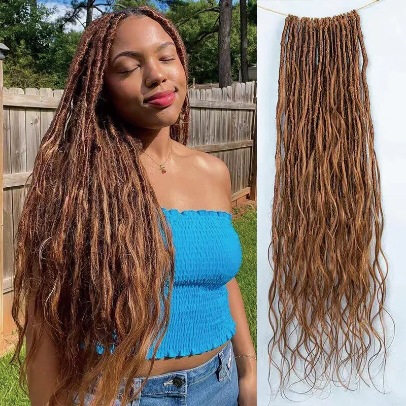 #30 Goddess Locs Crochet Hair Pre Looped Faux Extension With Body Wave Human Curls