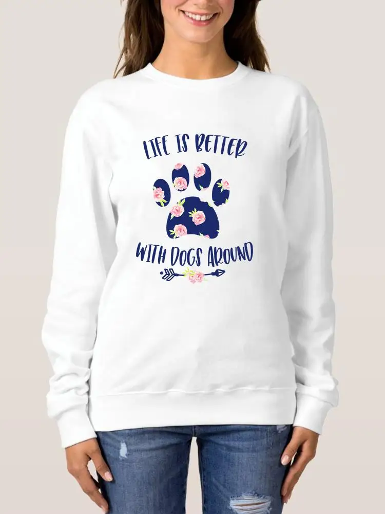 

Casual Fashion Paw Floral Trend Cute 90s Women Clothing Graphic Sweatshirts Autumn Spring O-neck Fashion Print Pullovers