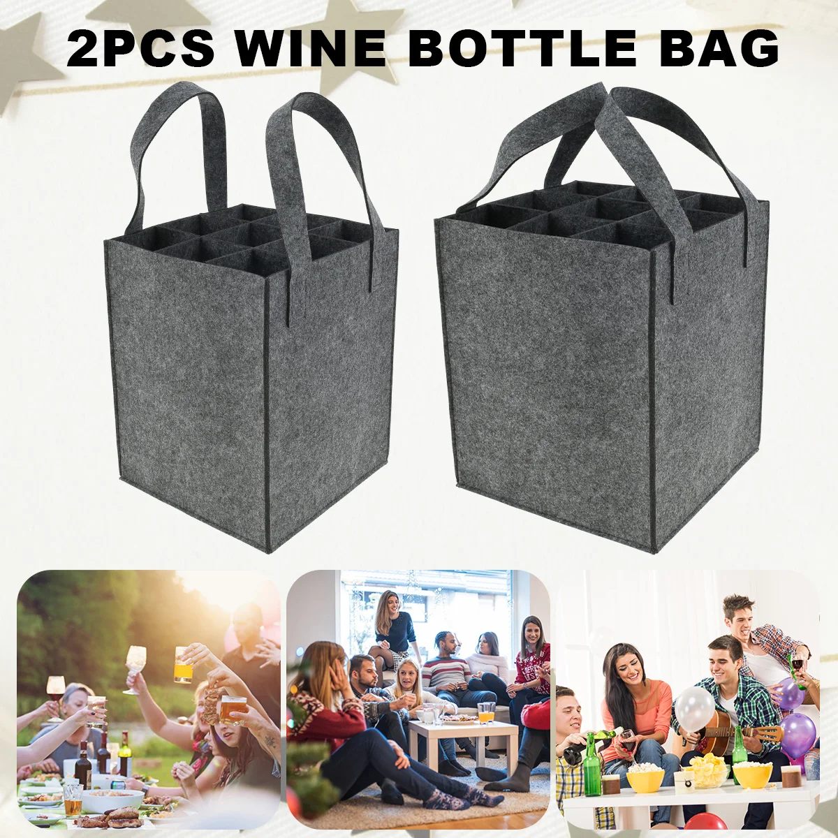 

New 2Pcs Wine Bottle Bag 9 Bottle Storage Capacity Felt Cloth Wine Bag Reusable Wine Bottle Tote Bag Foldable Portable Wine