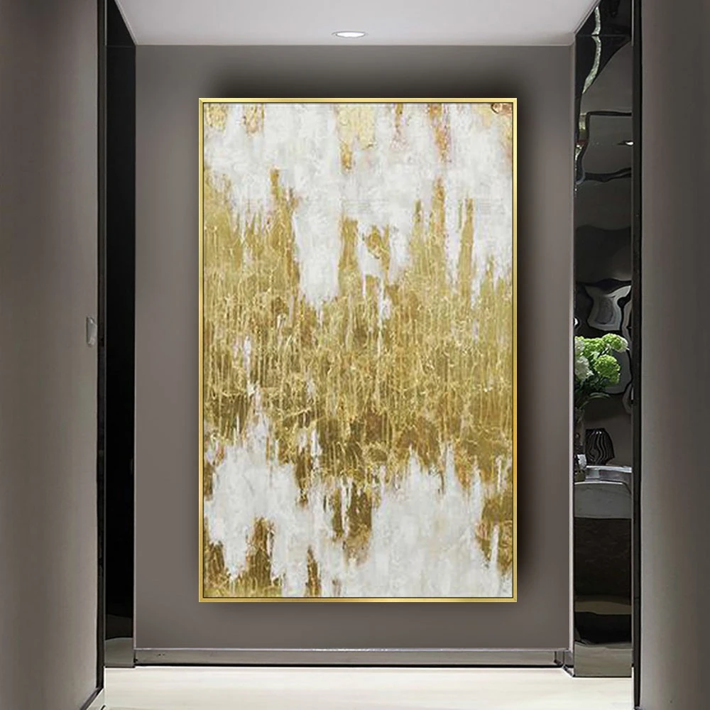 100% картина маслом ручной работы абстрактная Золотая Картина на холсте стену