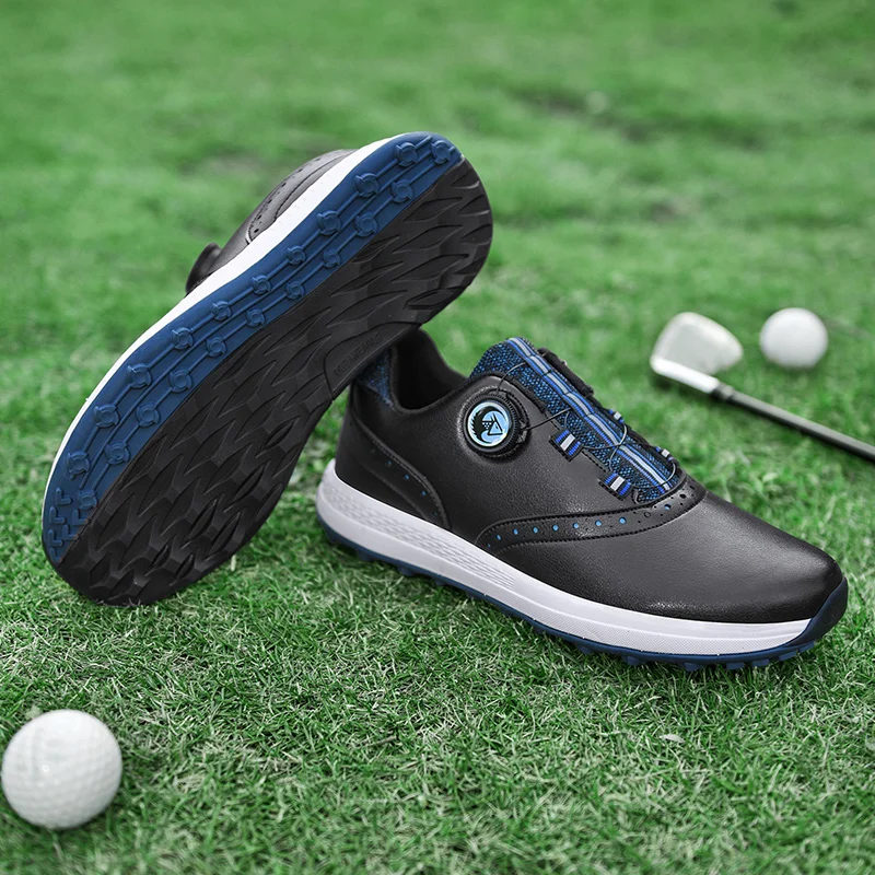 Men Golf Shoes Waterproof Leather Golfer Sports Shoes Knob Quick Lacing Golf Sneakers Women Comfortable Walking Golfing Footwear