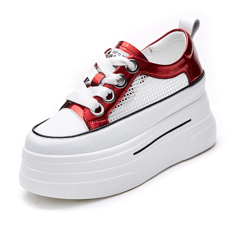

fujin 8cm genuine leather air mesh breathable women summer shoes platform sneakers wedge hidden heel fashion sneakers sandals