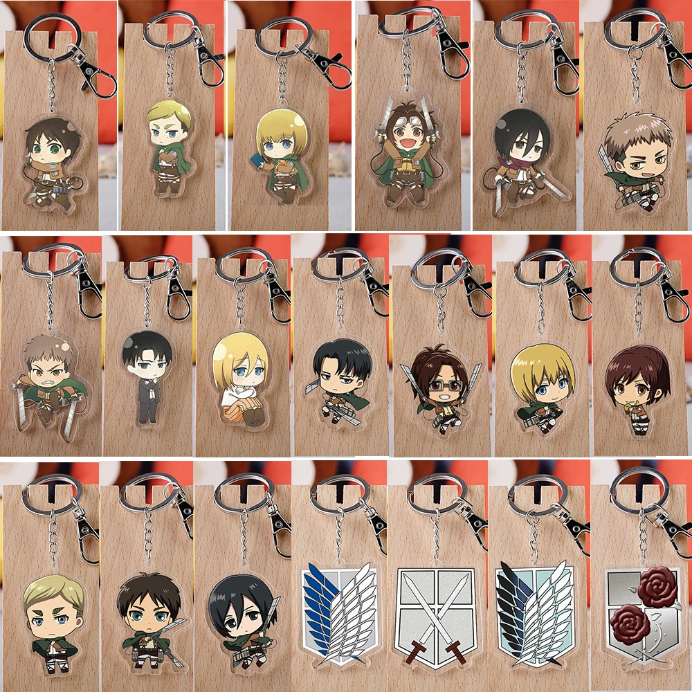 20Pcs/Lot Anime Attack On Titan Acrylic Keychains Wings Of Freedom Eren Scout Legion Figure Pendant Keyring Jewelry Wholesale