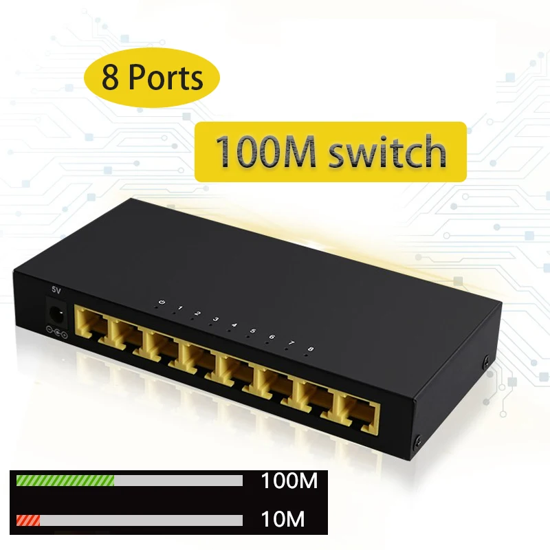 

RJ45 Hub iron housing Soho switch game Ethernet Smart Switcher Plug and Play 100M Game Loading Adapter Internet Splitter 8 Ports