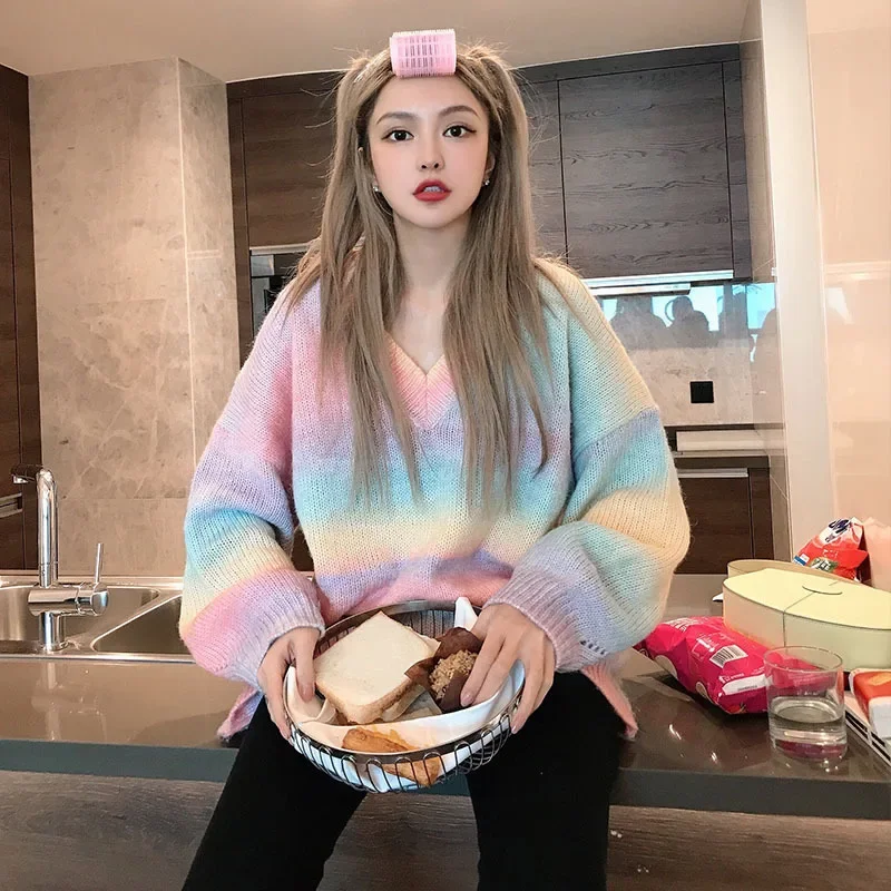 Женский трикотажный кардиган с V-образным вырезом свободного покроя