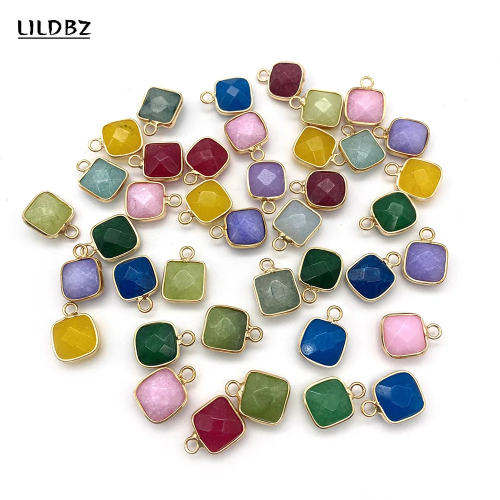 

Natural Stone Chalcedony Square Necklace Pendant 11x15mm Edging Chalcedonia Charm Jewelry DIY Earring Bracelet Hairpin Accessory