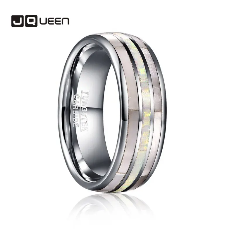 

JQUEEN 8 мм кольцо из карбида вольфрама стальной купол белый корпус паз инкрустация опал полоса кольцо для мужчин свадебные ювелирные изделия подарок