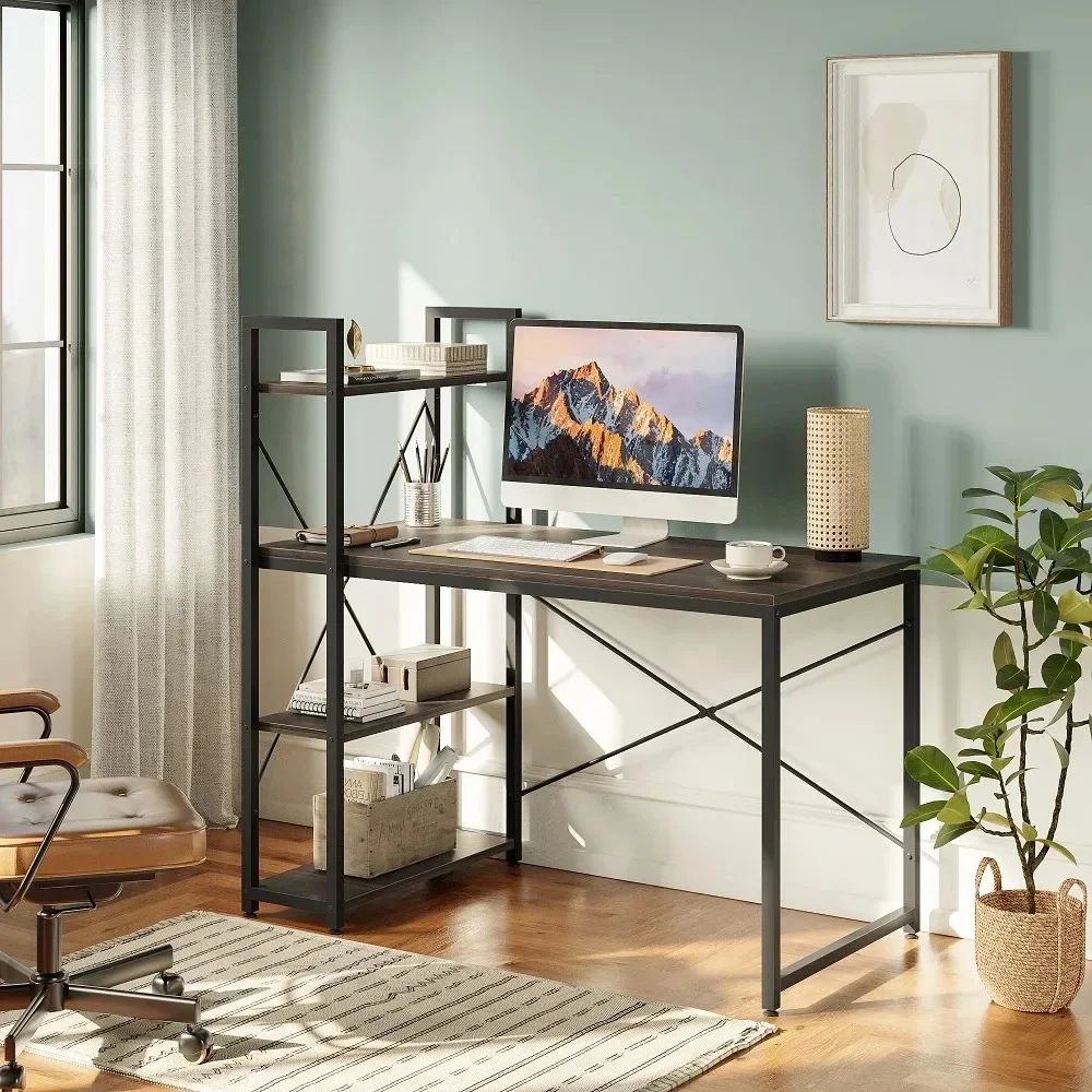 

56'' Computer Desk with Shelves for Home Office in Light Oak