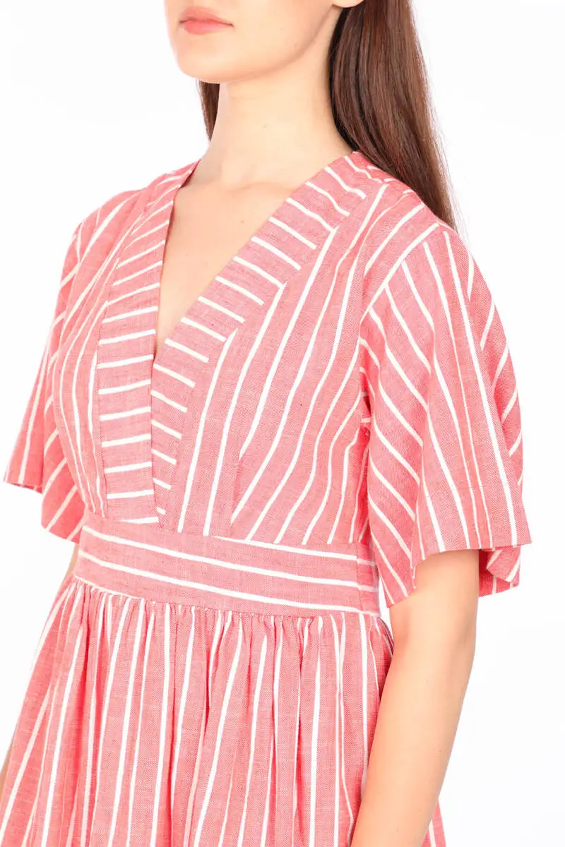

Womens Striped Double Breasted Collar Dress