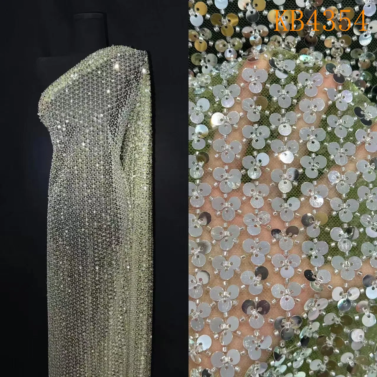 Синяя кружевная ткань ручной работы с бисером и последовательными вечерними