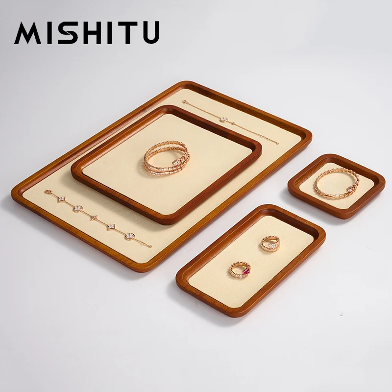 

MISHITU Wooden Storage Tray Solid Wood Jewelry Display Tray Rings Earrings Necklaces Bracelets Tray Dresser Storage