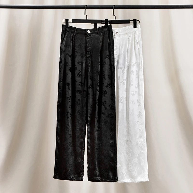 

High-end Jacquard Narrow Version Straight High Waist Wide Leg Trouser Senior Sense Summer Thin Section Draping Sense Women Pants