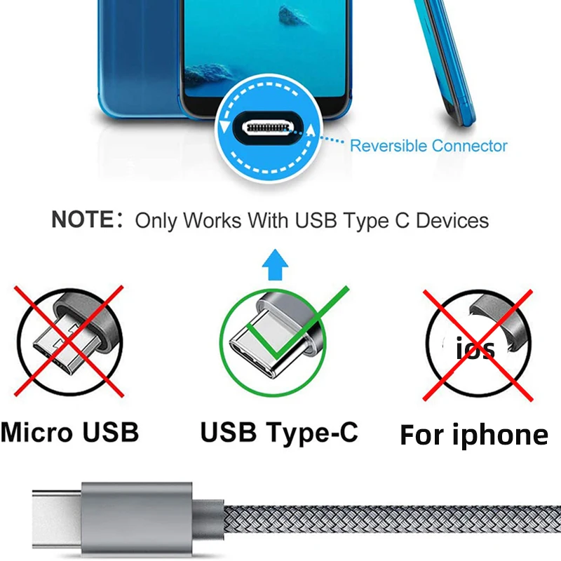 Длинный кабель USB C A в Type для быстрой зарядки контроллера PS5 Switch Samsung Galaxy Note LG шнур