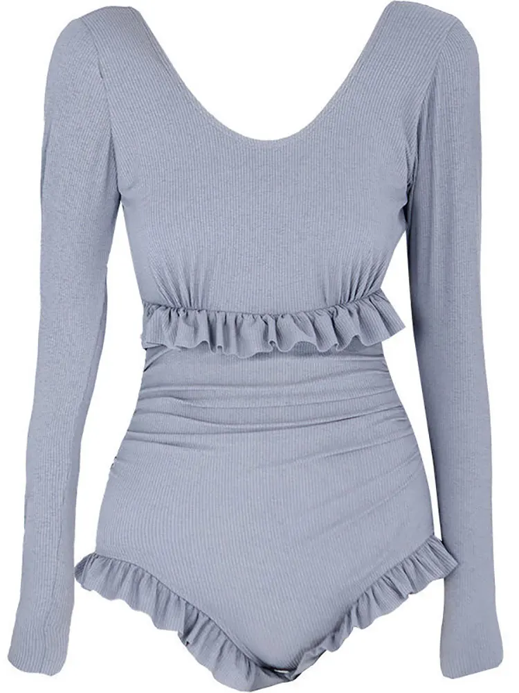 Женский раздельный купальник с оборками купальный костюм в корейском спортивном