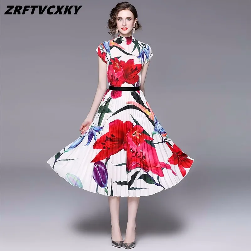 

Женский комплект из двух предметов, трикотажный топ с воротником-стойкой и цветочным принтом с эластичным поясом, элегантные летние костюмы