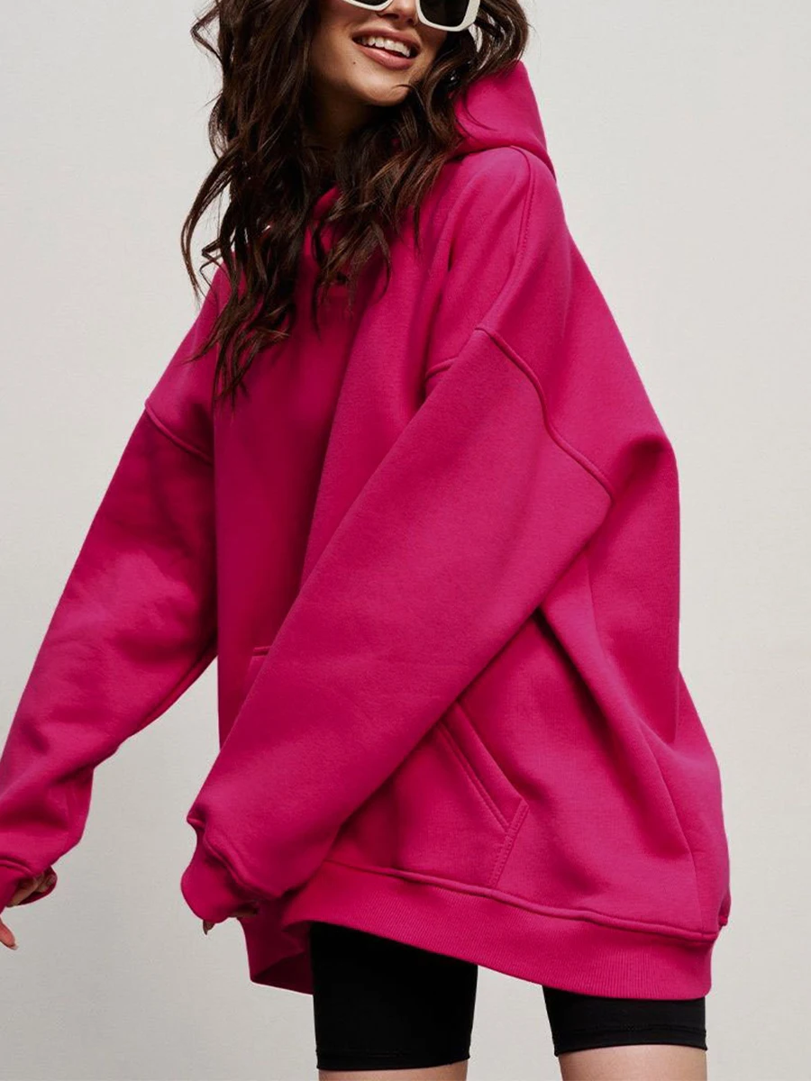 

Женская Осенняя модная Длинная толстовка с капюшоном, однотонная Толстовка с длинным рукавом и карманом кенгуру, пуловер, уличное пальто