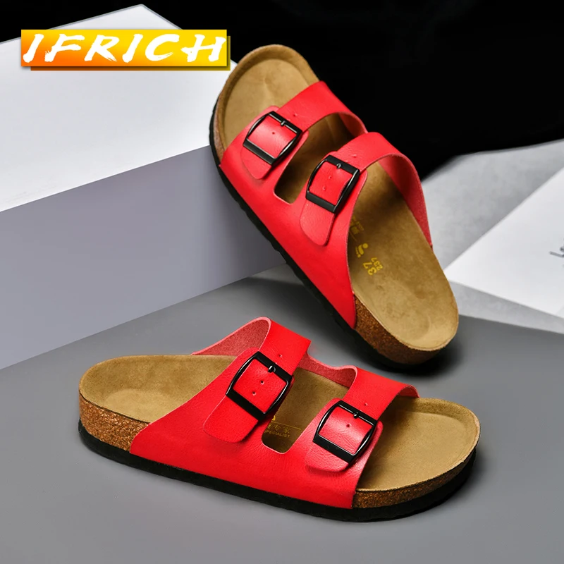 

Мужские летние пробковые тапки, красные повседневные шлепанцы, брендовые дизайнерские шлепанцы, для улицы, 2022