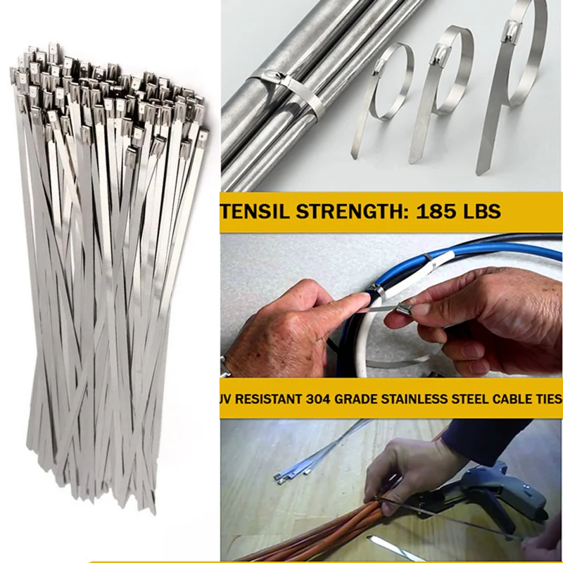 

20pcs 4.6mm Heavy Duty Self-Locking Cable Zip Stainless Steel Cable Ties Tie Multi-Purpose Metal Exhaust Wrap Locking Ties