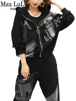 max lulu 2022 spring black punk fashion two pieces sets british style loose casual hooded jackets letter elastic design trousers