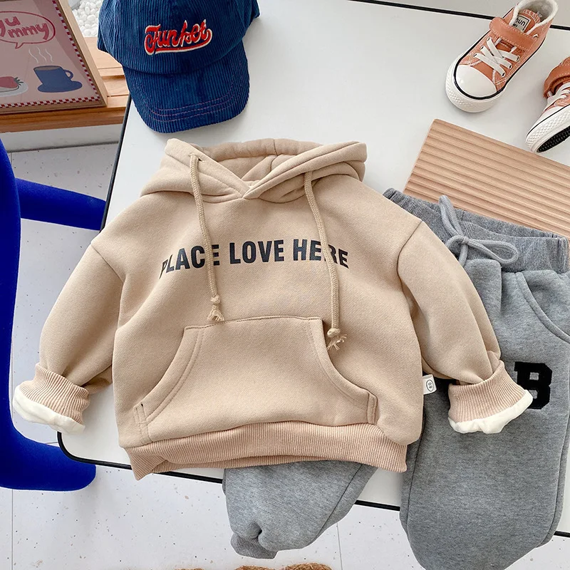 

Детский Простой Топ с капюшоном и надписью, с круглым вырезом и длинным рукавом