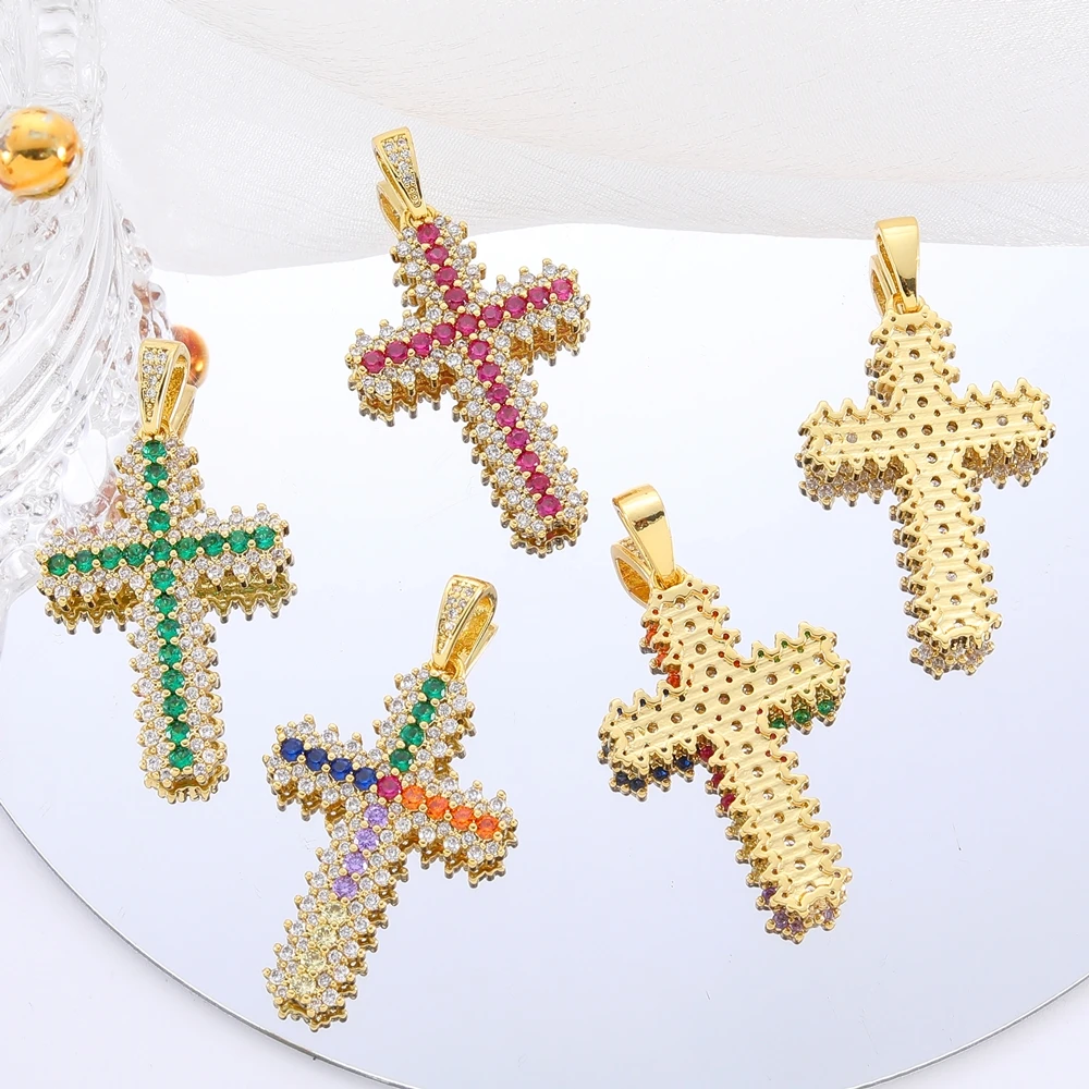 

Juya 18K Real Gold Plated Micro Pave Zircon Catholic Christian Cross Charms For DIY Religious Talisman Prayer Jewelry Making